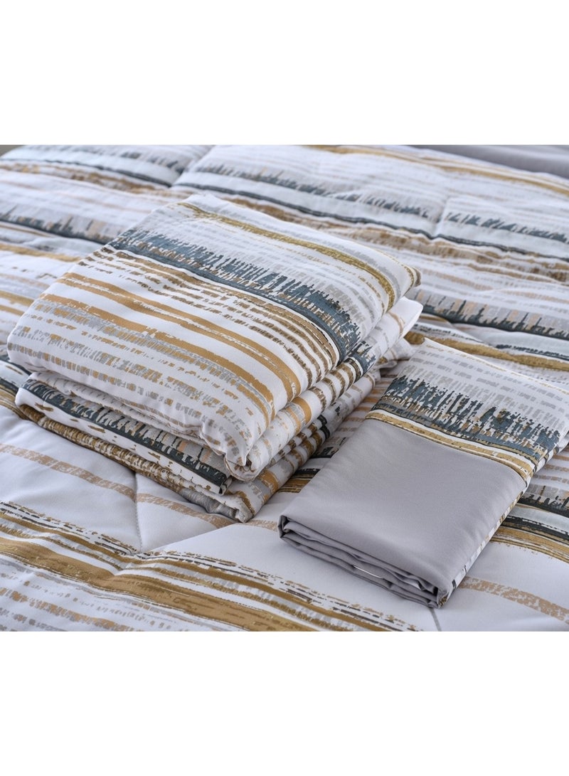 ماركه  طقم مفرش سرير نفر ونص 4 قطع وجهين (مشجر / سادة) – لحاف منفوخ مايكروفايبر 170×230 سم مع شرشف مطاطي، خامة فاخرة وتصميم أنيق يمنح غرفتك لمسة فخامة وراحة - Image 2